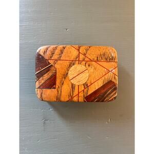 Rare Vintage Wooden Inlaid Belt Buckle With Brass Backing